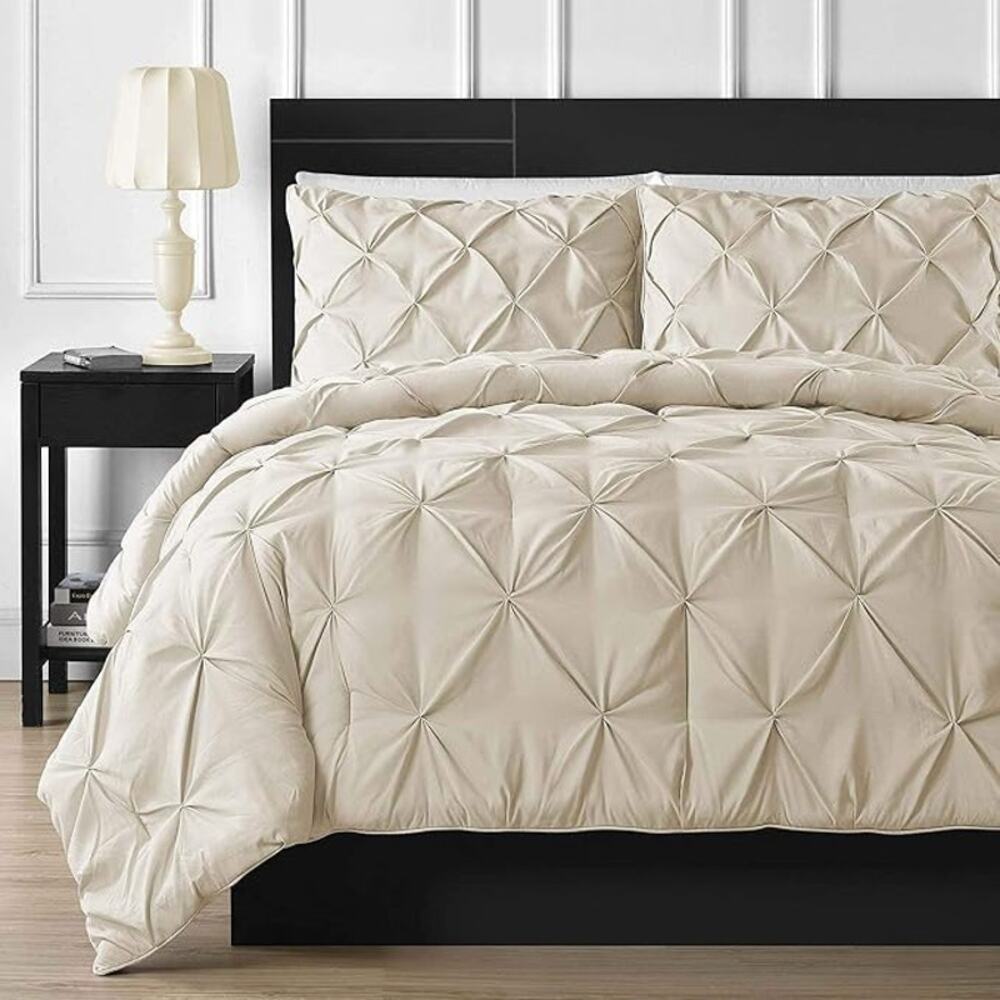 Crown Collection Premium Pinch Pleated Full Duvet 1000 TC Set Egyptian Cotton